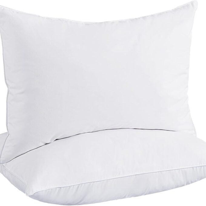 White  Feathers Down Pillows, Hotel Bed Pillows Standard/Queen Size Set of 2, Soft Pillows for Sleeping with 100% Cotton Cover