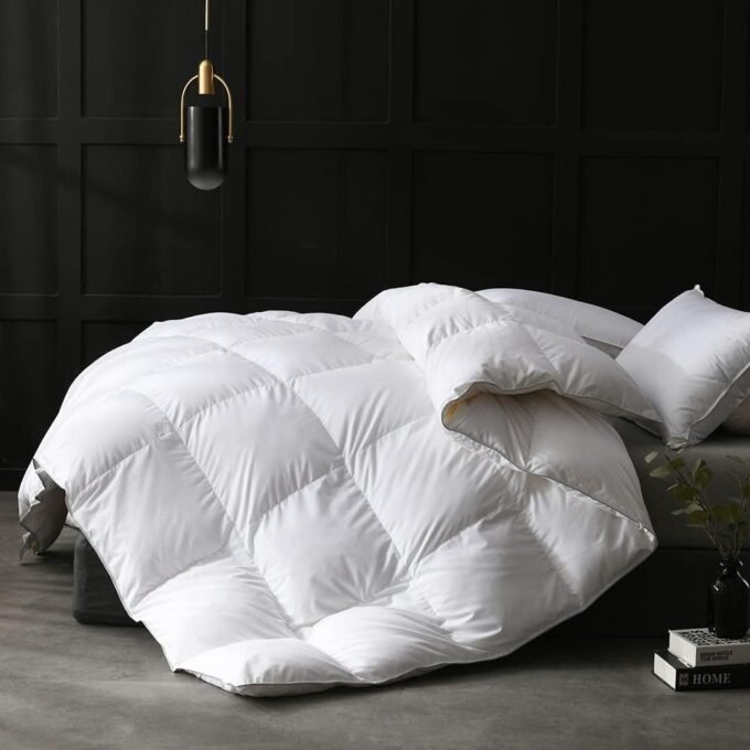 Down Feather Fibers Comforter King Size Luxurious All Seasons Duvet Insert - High Bulkiness Hotel Collection Comforter, 54 Oz Fluffy Medium Warmth (Solid White, 106x90)