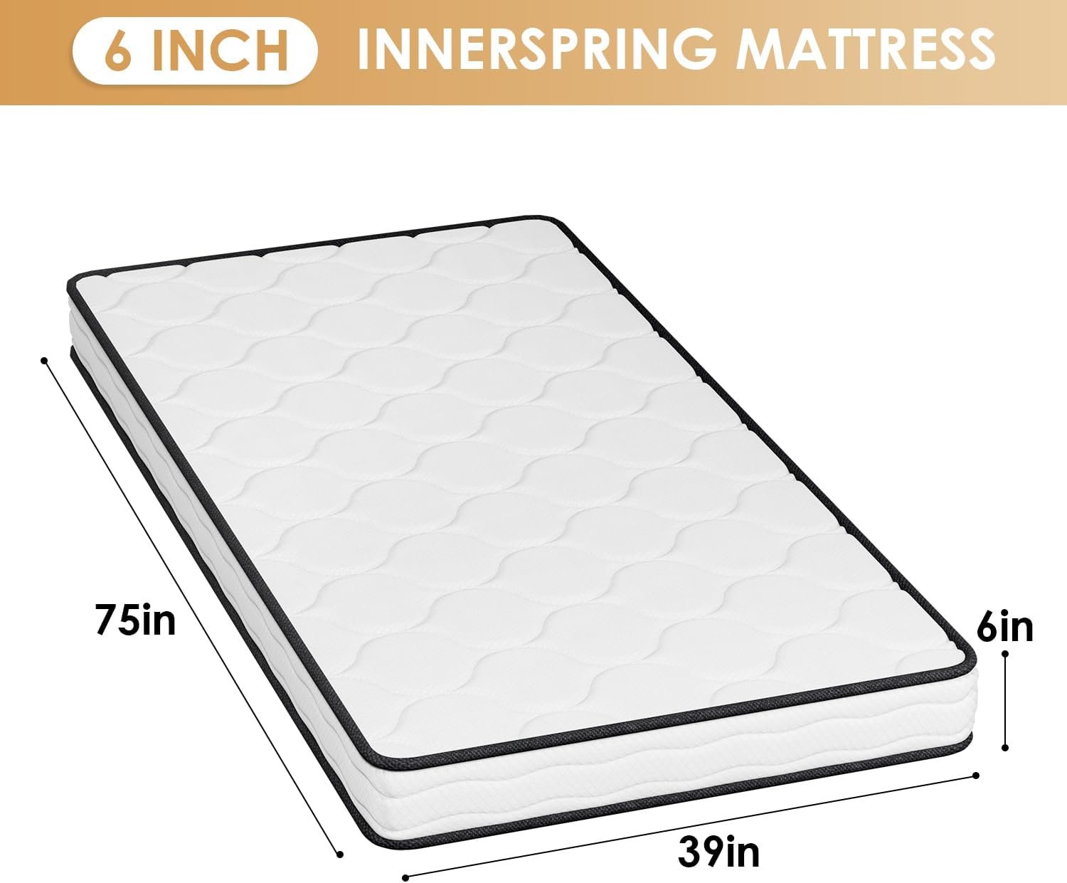 6 Inch Hybrid Mattress with Innerspring and Foam/Fiberglass Free/Medium Firm Spring Mattress/Twin Size Mattress in a Box/ Certified/Cool Sleep Pressure Relief - Image 2