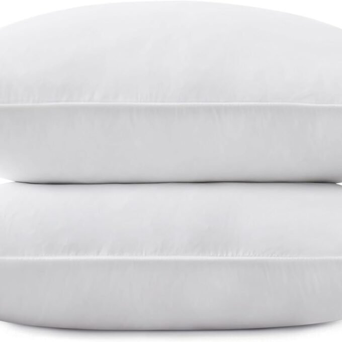 Grey  Feather Down Pillows for Sleeping(2 Pack)- Standard Size(20IN×26IN),  Feather&Down Filling, 100% Cotton Cover, 100% Down Proof, Machine Wash, White