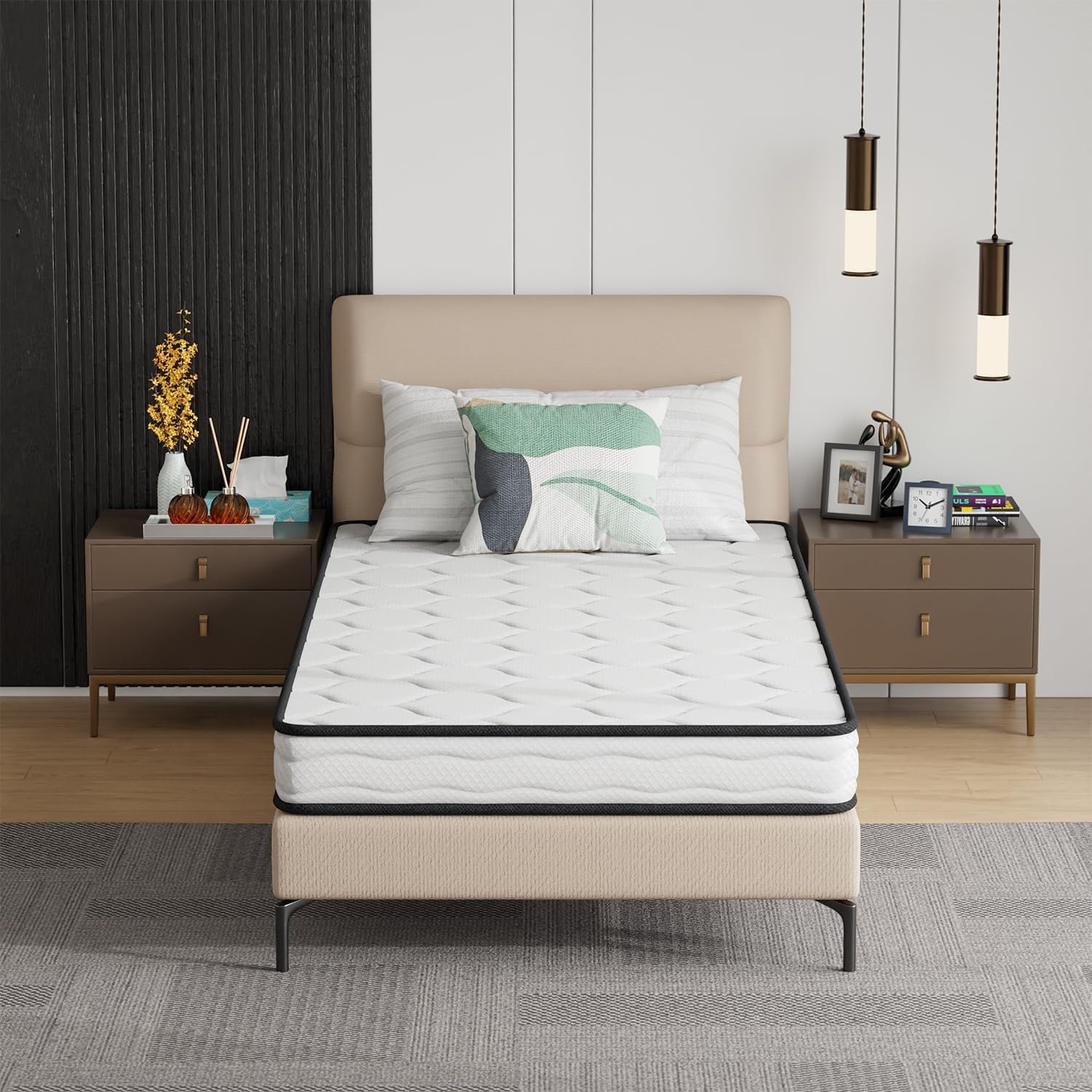 6 Inch Hybrid Mattress with Innerspring and Foam/Fiberglass Free/Medium Firm Spring Mattress/Twin Size Mattress in a Box/ Certified/Cool Sleep Pressure Relief