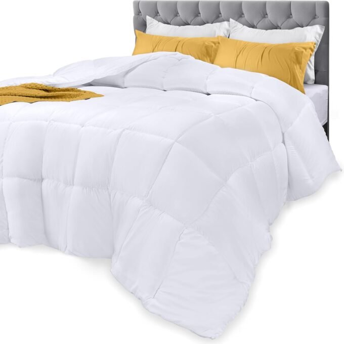 Comforters Queen Size, All Season Duvet Insert, Down  Box Stitched Bed Comforter with Corner Tabs, Machine Washable (White)