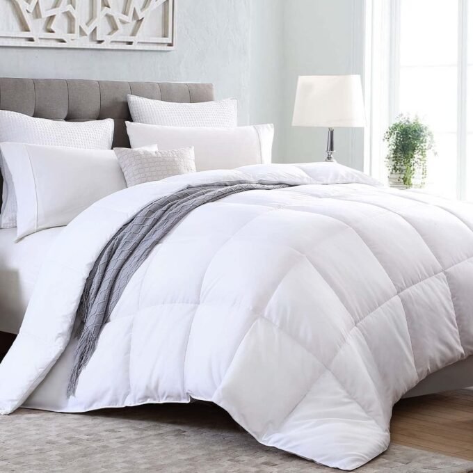 Queen Comforter Duvet Insert - All Season Quilted Ultra Soft Breathable Down , Box Stitch White Comforter with Corner Tabs, 90x90