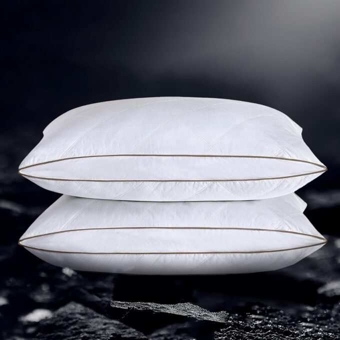 Feather and Down Pillows,Oval Gusseted Feather Down Pillow for Sleeping, 100% Cotton Pillow Cover, Standard Size, Set of 2