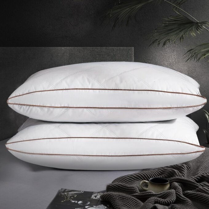 Natural  Down Feather Pillows Medium Firm Pillow with 100% Cotton Cover, Thick Gussted Bed Hotel Collection Pillows for Back,Stomach,Side Sleeping, Standard Size Set of 2