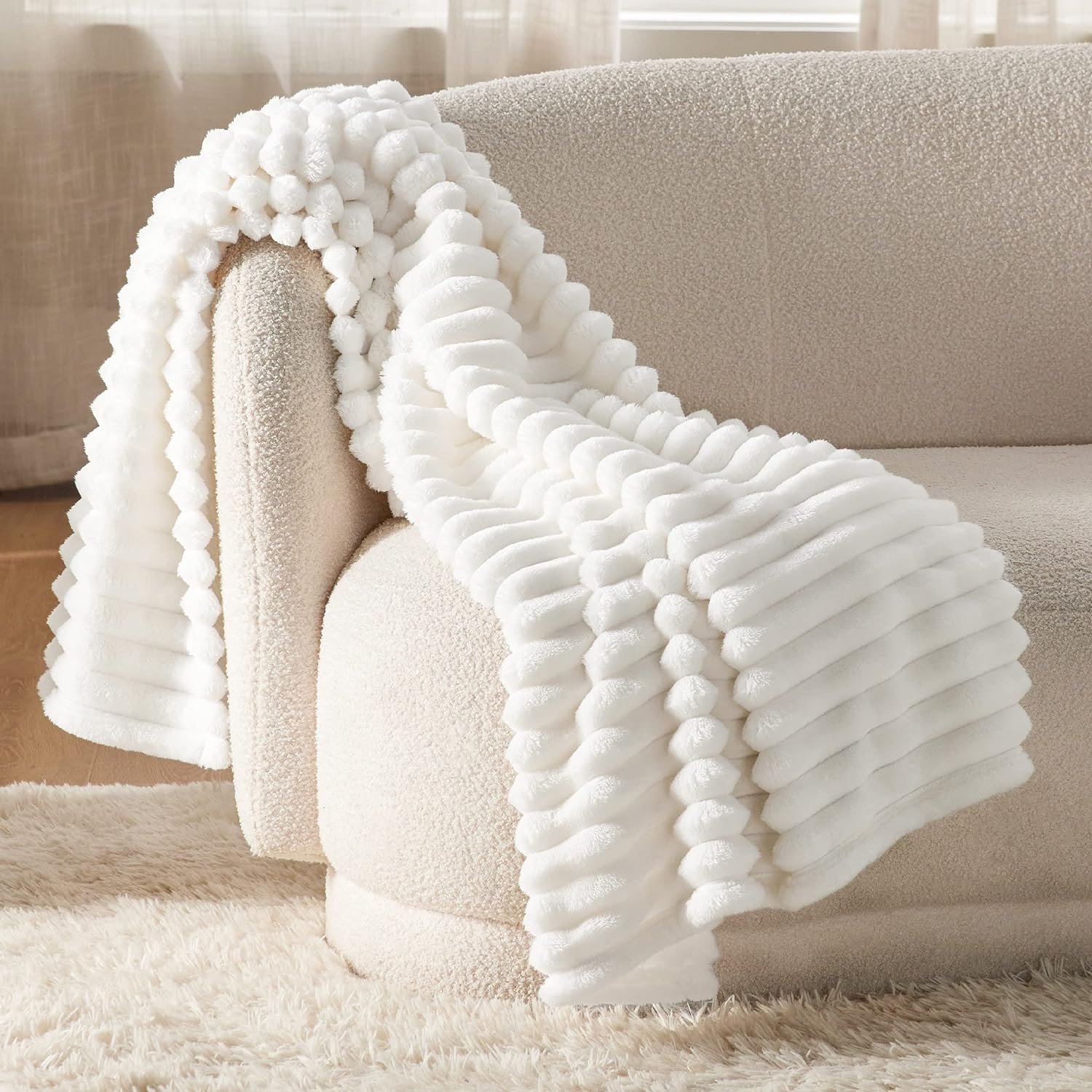 White Throw Blanket for Couch - GentleSoft Cozy Soft Blankets for Women, Cute Small Fleece Throws for Girls, Off White, 50x60 Inches - Image 2