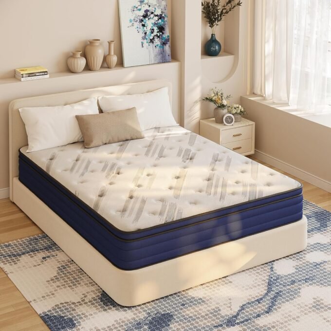 Queen Mattress, 10 inch Hybrid Mattress in a Box with Memory Foam, Individual Pocket Spring, Pressure Relief, Motion Isolation, Medium Firm, 100 Night Trial,
